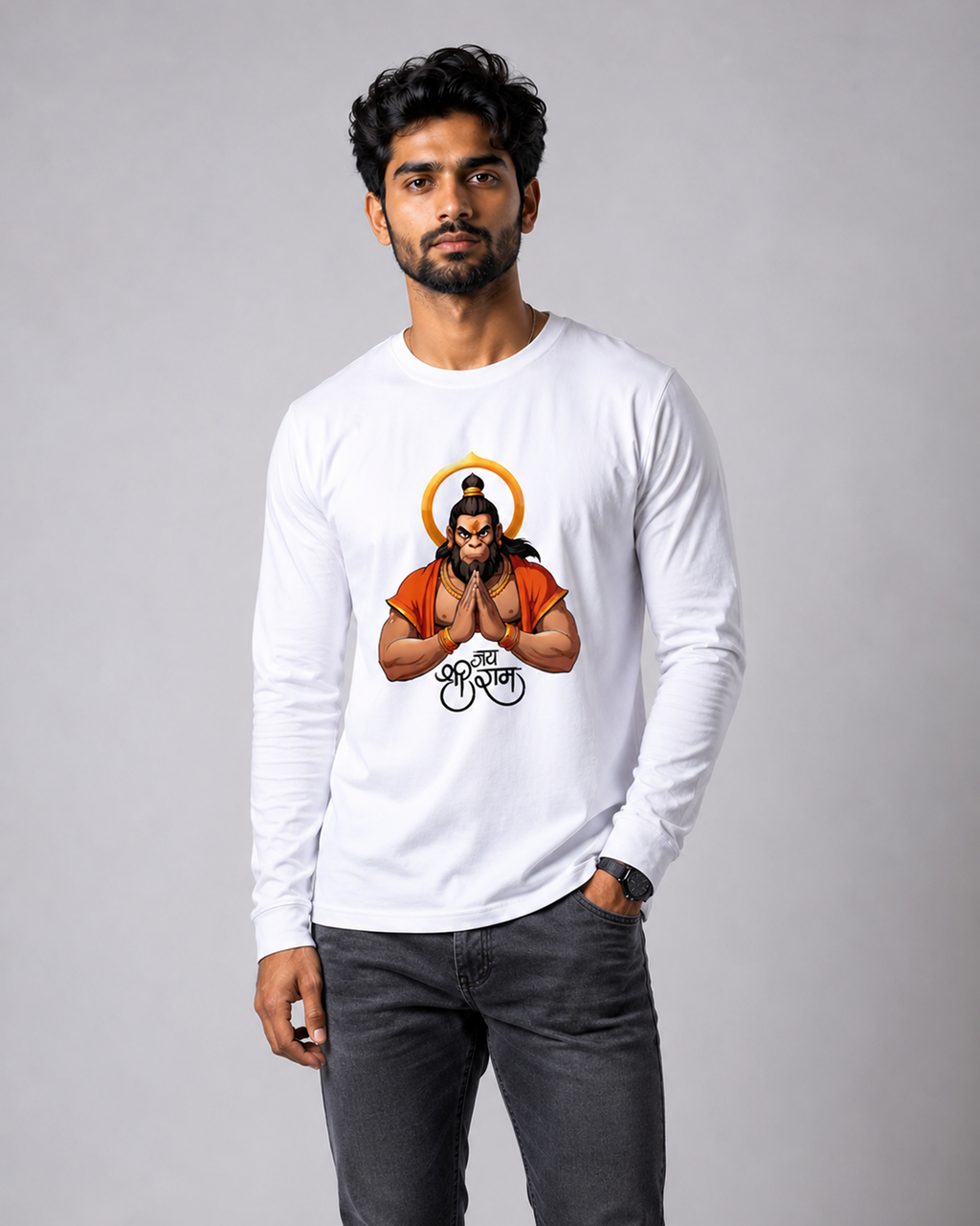 Hanuman Jai Shree Ram Full Sleeve T-Shirt